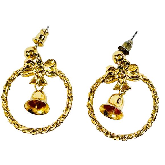 Vintage Avon Jingle Bell Hoop Gold Tone Earrings Christmas Jewelry 1992 - Picture 1 of 5